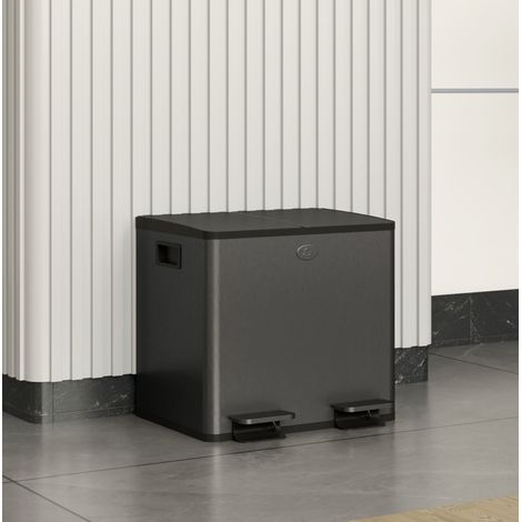 Pattumiera doppia a pedale 2 x 15 L acciaio OKMYHOME (1/4)