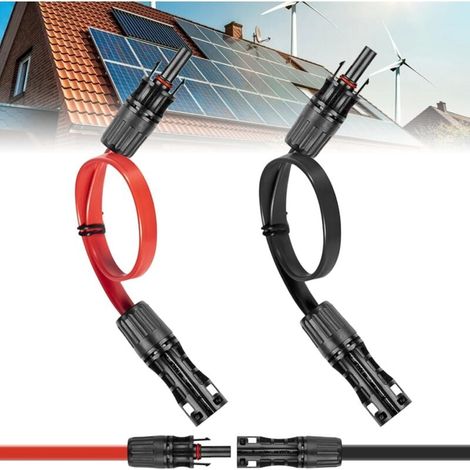 Câble solaire plat 4 mm², paire de câbles d’extension photovoltaïques ultra-flexibles avec connecteurs étanches IP67 (rouge/noir), compatible avec panneaux solaires et onduleurs