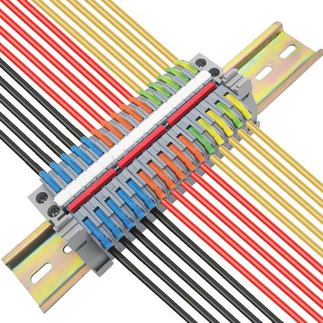 Kit de Bornier de Rail DIN, 15 Pcs Connecteur électrique Avec Levier de Fonctionnement (Bleu, Rouge, Vert), Avec Repérage Numérique (1/3)