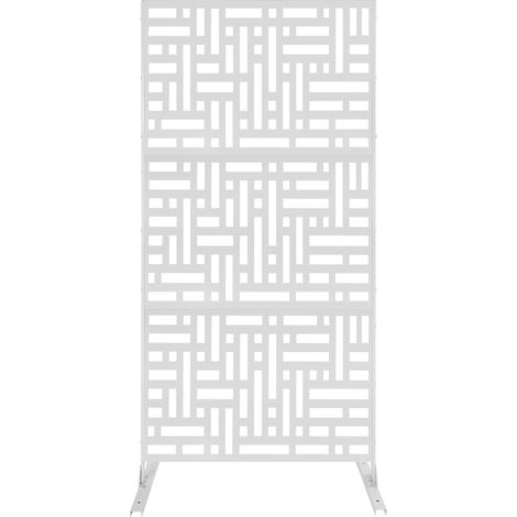 Panneaux Diviseurs de Chambre Décoratif, Séparateur en métal, Intérieur et Extérieur, La base en forme de H, Écran de confidentialité partition pour jardin balcon et terrasse (Blanc, Rayures, 9040190 (1/5)