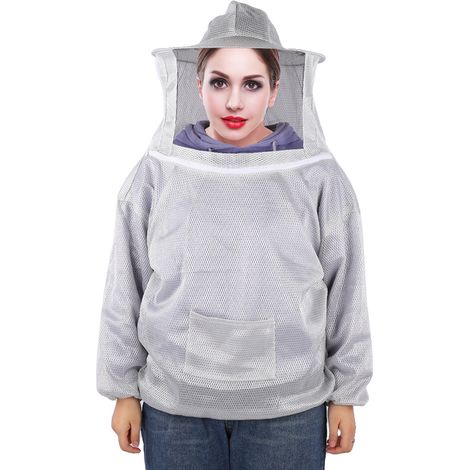 Combinaison d'apiculteur en coton respirant double couche, veste et chapeau amovibles, protection anti-moustiques et anti-insectes, écran solaire, gris, taille XL (1/5)