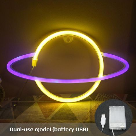 Lumière néon LED Planète, alimentée par USB ou piles, idéale pour la décoration murale de la maison, de la chambre ou pour les fêtes. (1/5)