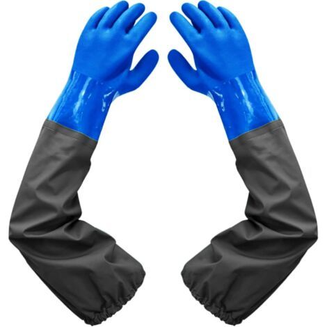 HOXILEELEO - Gants de nettoyage de bassin imperméables et givrés, doublure floquée de 66 cm, poignets élastiques, pour l'industrie chimique, l'agriculture, la pêche et la construction. (1/5)