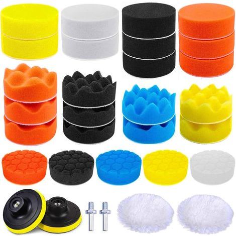 31 Kit Polissage Voiture, 25 Pièces 80mm Pad Polissage Éponge, 2 Tampons de Polissage en Laine, 2 Adaptateur M10 pour Perceuse, pour polisseuse Voiture Polir, Meulage et Cirage (1/5)