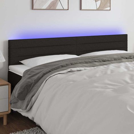 Tête de lit LED noire réglable en tissu avec 2 bandes LED 200 x 5 x 78/88 cm - PANGIVO (1/5)