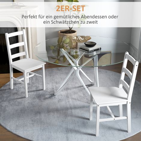 Lot de 2 chaises de salle à manger et cuisine en bois blanc, dossier à lattes, antidérapantes, 41,5 x 46 x 90 cm (1/4)