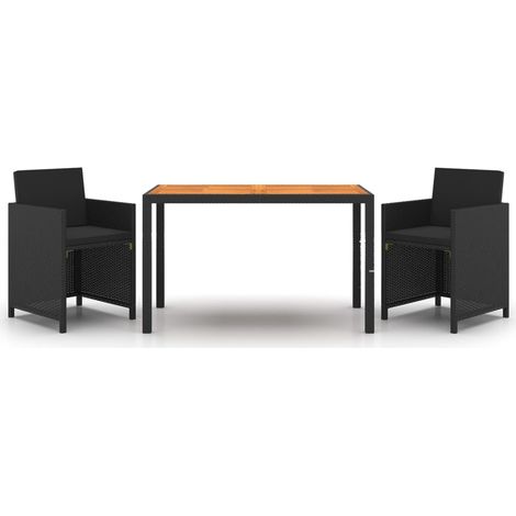 Set comedor de jardín 3 pzas con cojines ratán sintético negro vidaXL