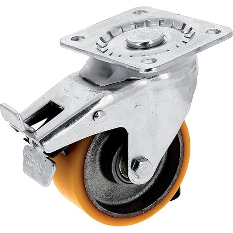 Roulette pivotante à blocage sur platine roue althane charges moyennes Fortainer. diamètre 100 mm. charge 200 kg - GUITEL-POINT M (1/2)