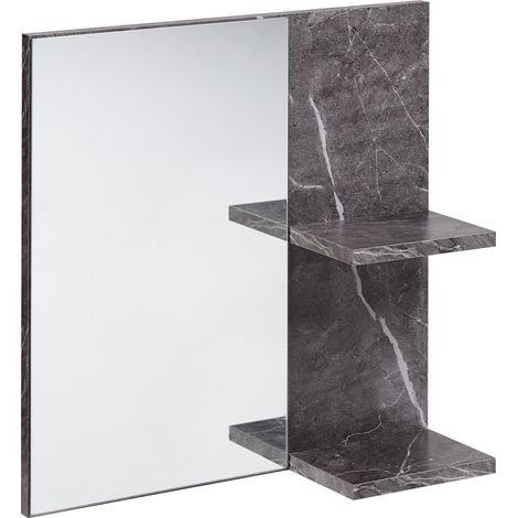 Espejo de pared con estante para baño efecto mármol negro Pelotas