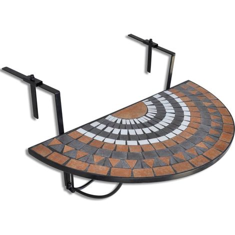 Tables de jardin, Table suspendue de balcon Table d'appoint, Terre cuite et blanc Mosaïque OIB4503E (1/5)