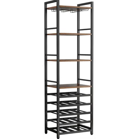 Étagère à vin industrielle avec porte-verres, casier à bouteilles 20 flacons et 4 étagères de rangement, meuble de bar stable pour cuisine ou salle à manger CHICFURN (1/5)