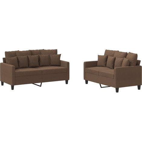 vidaXL Set di Divani 2 pz con Cuscini Marrone in Tessuto (1/5)