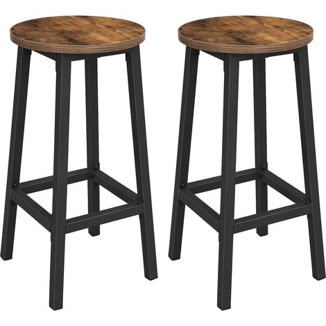 Set de 2 tabourets de bar - avec structure en acier stable - hauteur 65 cm - rond - brun vintage (1/5)