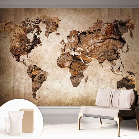 Papier peint intissé mural avec imprimé pour décoration pour salon pour chambre à coucher pour entrée Carte en bois 312x219 cm (1/5)