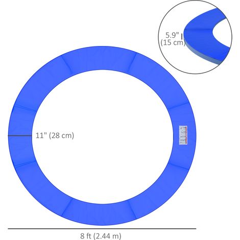 Coussin de trampoline bleu de 2,44 m (8 pi) avec ressorts de 2,44 m (96 po) et housse de rechange en mousse EPE pour équipements de fitness extérieurs. (1/5)