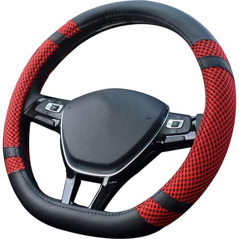 D Forme Couvre Volant de Voiture Haute Qualite Volant Universel Respirant Volant Durablede Protecteur Antidérapant pour diamètre 38cm(15") (D- Rouge)-Fei Yu (1/4)