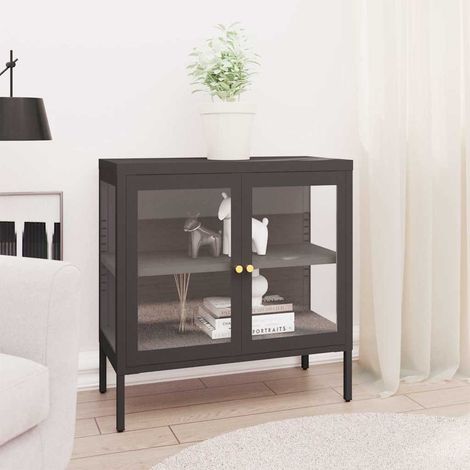 vidaXL Buffet Anthracite 70x35x70 cm Acier et verre (1/5)