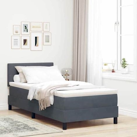 Lit à ressorts avec matelas - FAF7291712457371 - Velours gris foncé - Matelas mousse 100 x 200 cm - 1 place (1/5)