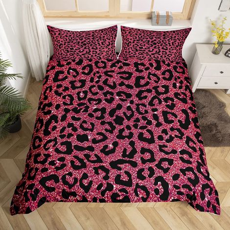 Parure de lit en microfibre avec housse de couette à imprimé léopard, guépard, à paillettes, pour enfants, garçons et filles, motif géométrique, pour lit super king-size (1/5)