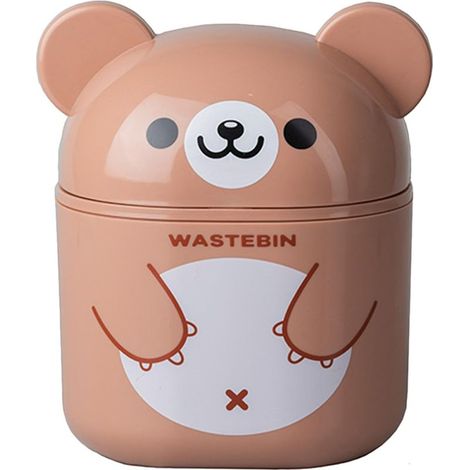 Kleiner Tischabfalleimer mit Deckel Brauner Kunststoff Mülleimer für Schreibtisch et Kosmetik (1/5)