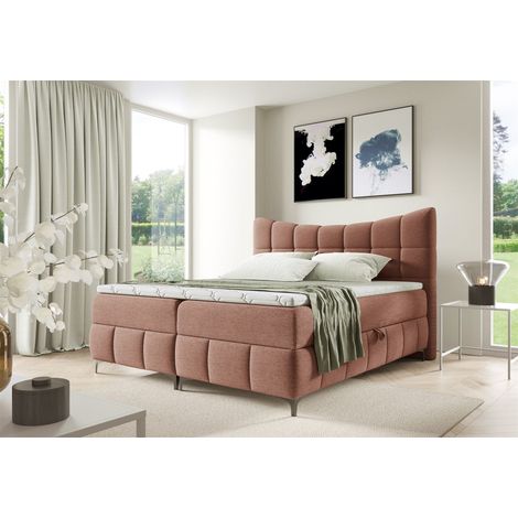 Boxspringbett Schlafzimmerbett CHARLES PREMIUM 120x200cm Stoff Freya Altrosa