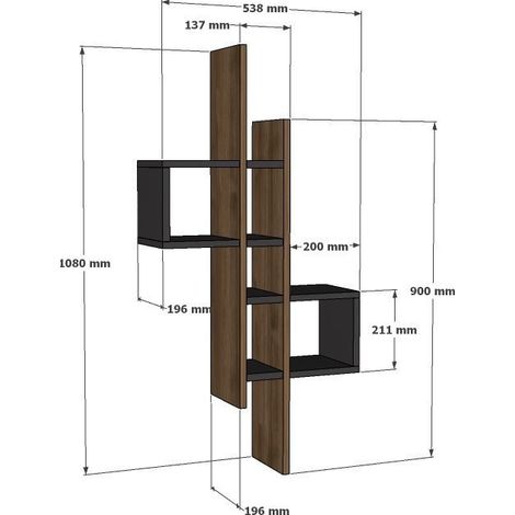 Mensola da parete in legno "Emse" - 53 x 19 x 108 cm - Rovere, Antracite
