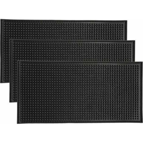 Pack de de 3 tapis de service de bar en caoutchouc antidérapant, XU, Tapis de séchage pour verre, Comptoir, Café, Whisky, Cocktail, Pour cuisine, Bar, Restaurant, Noir (30 x 15 cm) - KZQ (1/4)