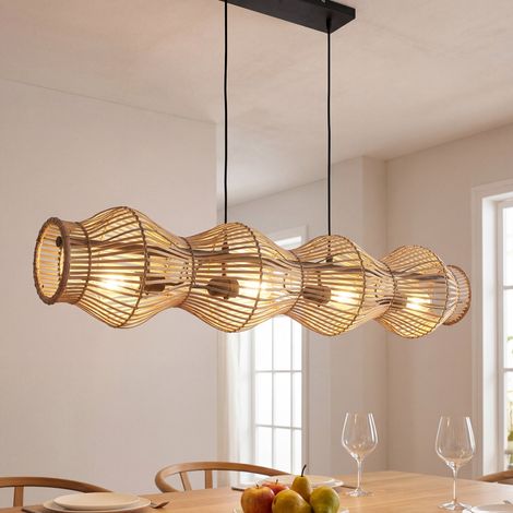 Hängelampe Korbschirm 107 cm lang H: max. 145 cm Bambus Boho Pendelleuchte Esstisch