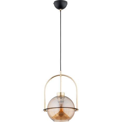 Suspension boule verre ambre noir/or E27 Leria Alfa (1/3)