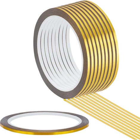 10 rouleaux de 50 m/rouleau Ruban Décoratif Métallisé, Ruban Adhésif Décoratif en PET de 3mm de Large Effet Miroir Métallique pour Emballage Papier Artisanat Cartes Albums Photo, Or (1/5)