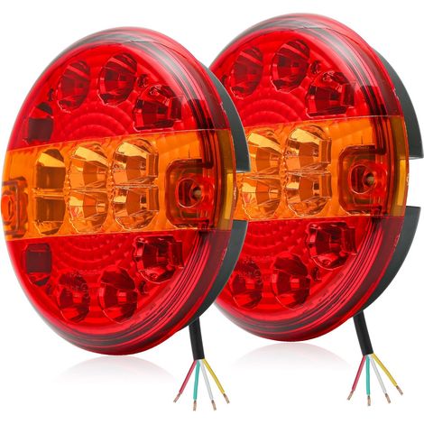 Feux Arrière Ronds LED de Remorque 12V/24V, IP67 Étanche, 3-in-1 (Stop/Clignotant/Position), Hamburger Feu Arrière LED Éclairage pour Camion, Tracteur, Remorque Agricole (1/5)