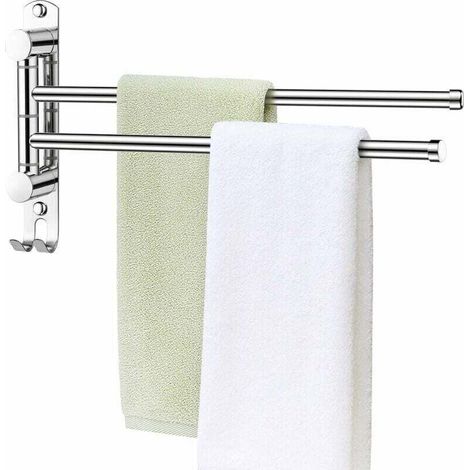 Porte-Serviettes Salle de Bain - 2 Barres 180°Rotatives - Sèche-Serviettes en Acier Inoxydable SUS304 - Porte Serviette Murale - Sèche-Serviettes pour Salle de Bain (1/4)