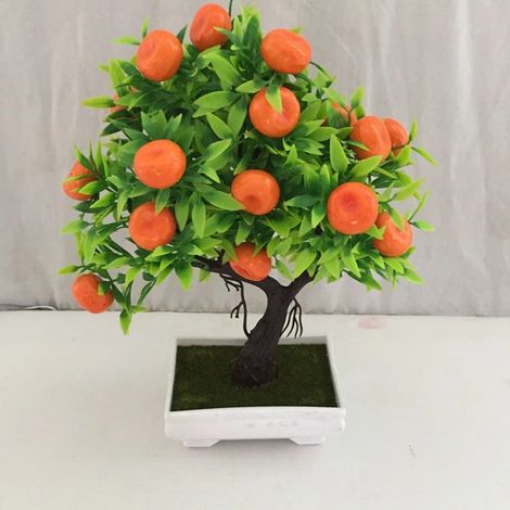 Bonsai Artificiel - Pot Plastique Orange - Arbre Fruitier Miniature en Pot - Décoration Intérieure Salon Chambre Bureau Hôtel - Lot de 1 (1/5)