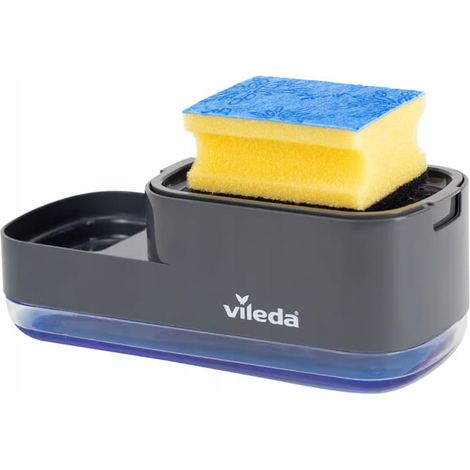 Distributeur de savon avec porte-éponge 23 x 10,2 x 8,9 cm, plastique gris (1/3)