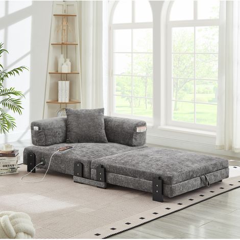 Canapé lit rangement compact USB gris foncé HAVRYA (1/5)