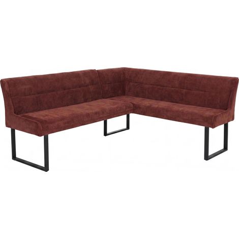 Eckbank HHG-509, Esszimmerbank Bank, Öko-Tex (310g/m²) Chenille Stoff/Textil Metall 210x159cm rot