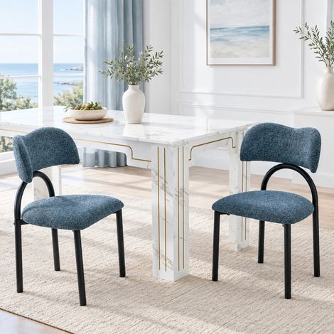 DESMIU Chaises de Salle à Manger Lot de 2 avec Assise et Dossier Rembourrés, Pieds en Métal Noir, en Tissu Bleu (1/5)