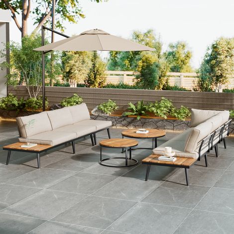 Ensemble chaises longues jardin 5-6 personnes salle manger terrasse balcon fer galvanisé 6 pièces 2 canapés 2 places 2 fauteuils 2 tables