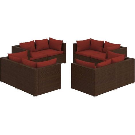 Salon de jardin 8 pcs Meuble de jardin Mobilier de jardin avec coussins Résine tressée Marron 85892 (1/5)
