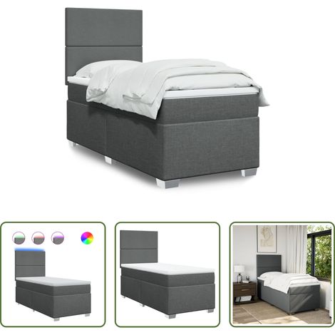 vidaXL Surmatelas - Sommier à lattes de lit et matelas Gris foncé 90x190 cm Tissu (1/5)