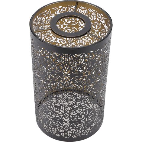 Moderner Metalllampenschirm, durchbrochenes zylindrisches Design, skulpturales Muster, anpassbar E27/E26, für Tischlampe (Modell: Französische Blumenskulptur). (1/5)
