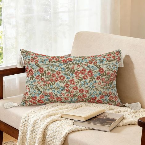 Housse Coussin 30x50 Lot de 1 Fleurs Sauvages Vintage Jacquard (1/5)
