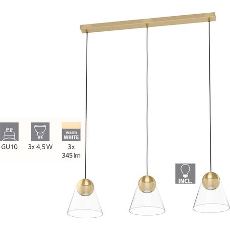 Lampada a sospensione Cerasella Brass Spazzolato chiaro L: 90 B: 20 h: 110 cm dimmerabile (1/3)