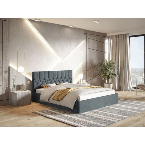 Lit rembourré avec rangement 140x200 velours gris Gaja (1/5)