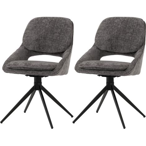 [NEUWERTIG] 2er-Set Esszimmerstuhl HHG-617, Küchenstuhl, drehbar Auto-Return, Stoff/Textil Chenille (490g/m²) Öko-Tex dunkelgrau