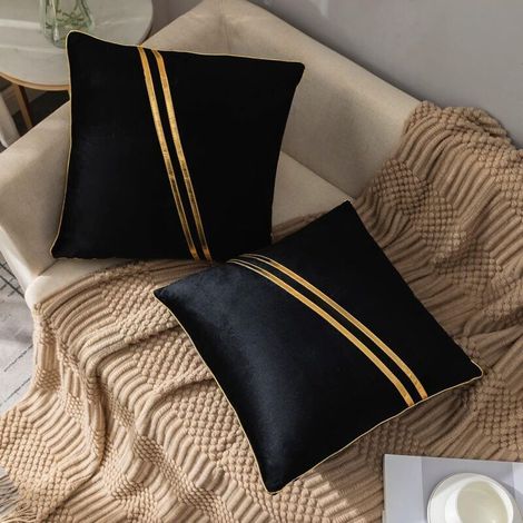 Moderner Outdoor-Kissenbezug, 45 x 45 cm, goldfarbener Samt, 2 Vintage-Kissenbezüge, Sofa, Schlafzimmer, Auto, schwarze Wohnaccessoires (1/5)