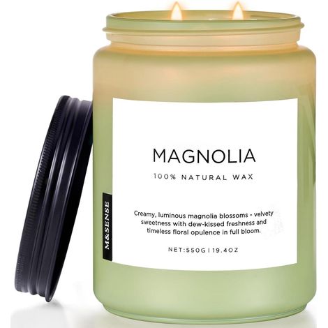 Duftkerze Magnolie Jasmin 550g mit 2 Dochten, Sojawachs, 110h Brenndauer (1/5)