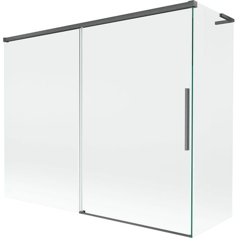 Mexen Rox L paravento per vasca da bagno a 2 ante scorrevoli 190 + 80 x 150 cm, trasparente, grigio canna di fucile spazzolato