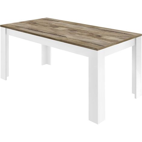 ANTIK - Table Repas 180cm Blanc Laqué Brillant Plateau Aspect Bois Antik (1/2)