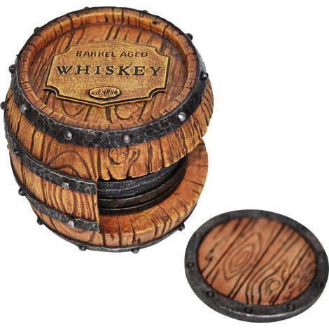 Lot de 5 dessous de verre en forme de tonneau de bourbon/whisky – Pour décoration de bar à domicile, idéal pour les buveurs de whisky et de bourbon, essentiels pour l’antre de votre homme (1/5)